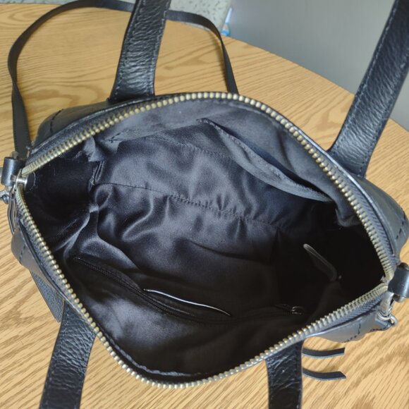 Lucky Brand - black leather crossbody satchel bag with tassels - Picture 3 of 6